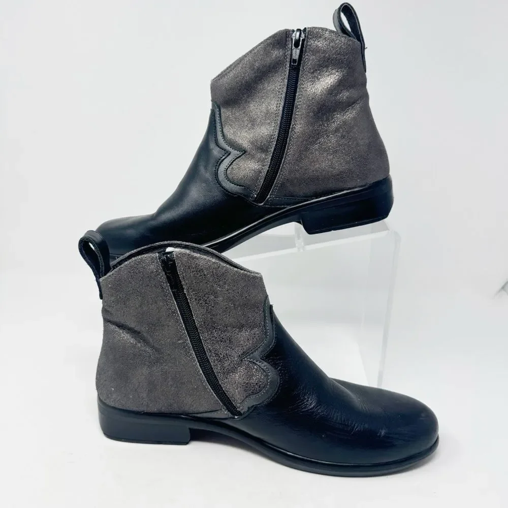 NAOT | Sirocco Black & Gray Metallic Leather Ankle Boots Booties Women’s Size 41